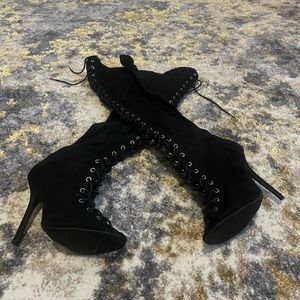 Women lace up thigh high booties size 7